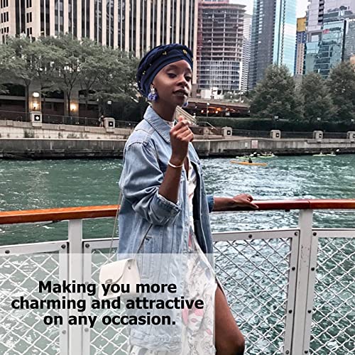 African Women Turban Caps Pre-Tied Twisted Turbans Head Scarf for Women Hair Wraps Cover Beanie Cancer Chemo Headwear - color: 1 Pack Twisted Braid: Gold Bead Navy