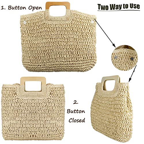 YYW Straw Tote Bag Women Hand Woven Large Casual Handbags Hobo Straw Beach Bag with Lining Pockets for Daily Use Beach Travel - color: Beige