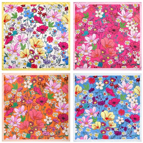 Molans 35" Silk Satin Square Head scarves - 4Pcs Large Scarfs Hair Bandana Head Kerchief Neck Scarf Sleeping Wraps for Women - color: Blue/Yellow/Red/Orange