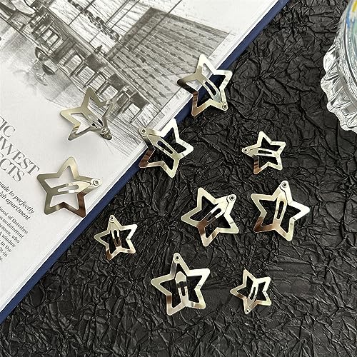 Star Hair Clips 2000s Y2K Snap Hair Barrettes Non Slip Star Hair Accessories Silver Metal Hair Clips for Girls Women -20 PCS 1.18", 1.57" - color: 20 P - 1.18" 1.57"-silver
