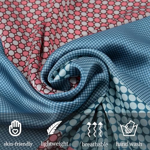 Women's Square Silk Like Head Scarf Large 35 inch Silk Feeling Hair Wrapping Satin Scarves for Sleeping Bandanas - color: A009 Twill Blue