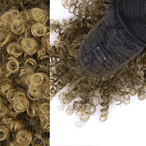 Drawstring Ponytail with Bangs Afro Puff Ponytail Extensions for Women Short Curly Puff Ponytail with Bangs Clip in Wrap Updo Hairpiece for Women (T27) - color: T27