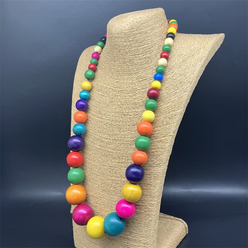 Fuqimanman2020 Chunky Large Simulated Pearl Choker Necklace Drop Dangle Earrings Crystal Bib Big Round Beaded Strand Multicolor Costume Statement Wedding Jewelry Set for Women Brides - color: Wooden Colorful