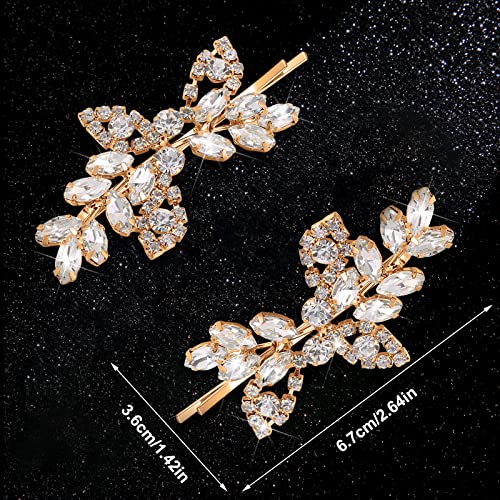 Waydress 4 Pcs Rhinestone Hair Clip Wedding Bridal Hair Barrette Decorative Leaf Crystal Side Hairpin Accessories for Women(Rhinestone Style,Gold) - color: Gold