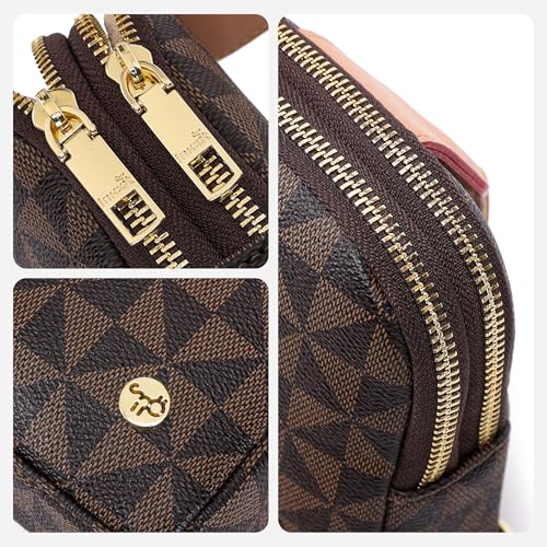 INICAT Women's Small Sling Bag, Lightweight Everyday Vegan Leather Crossbody Purse for Daily Essentials and Travel Light - color: Brown Checkered, size: Small