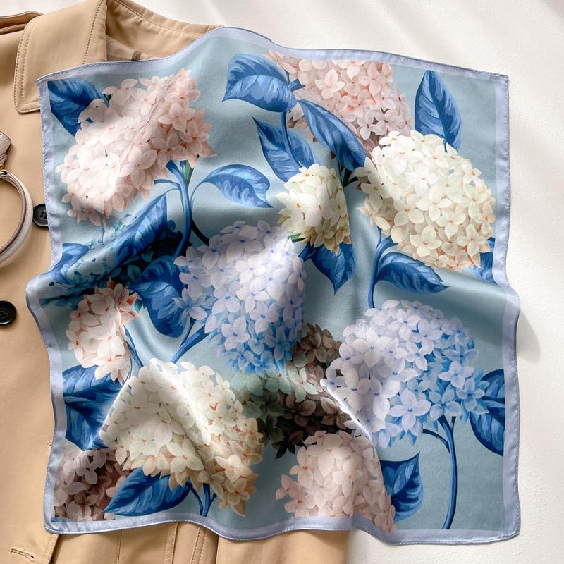 MEISEE 100% Pure Mulberry Silk Scarf 21" Square Scarf Neckerchief Headscarf Breathable Lightweight for Women Gift Packed - color: M3 Blue + Gray