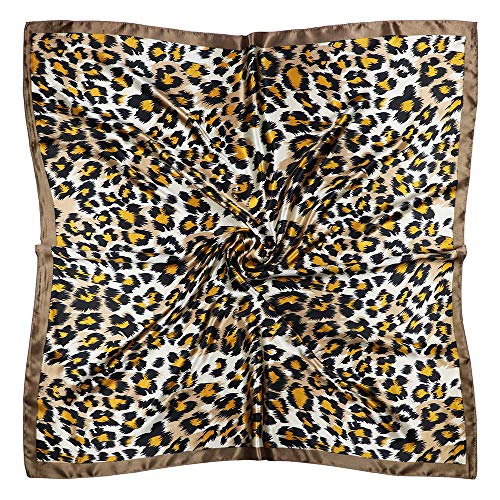 vabovin Satin Head Scarf for Women Silk Like Hair Scarf, 35 x 35 in | Silk Feel Fabric, Hair Wrap for Sleeping, Headscarf and Neck Scarf, Square Bandana Style, Fashion Accessory - color: 049 Coffee Leopard Print
