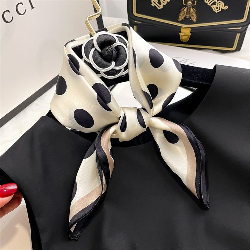 MEISEE 100% Pure Mulberry Silk Scarf 21" Square Scarf Neckerchief Headscarf Breathable Lightweight for Women Gift Packed - color: M3 Black Dot