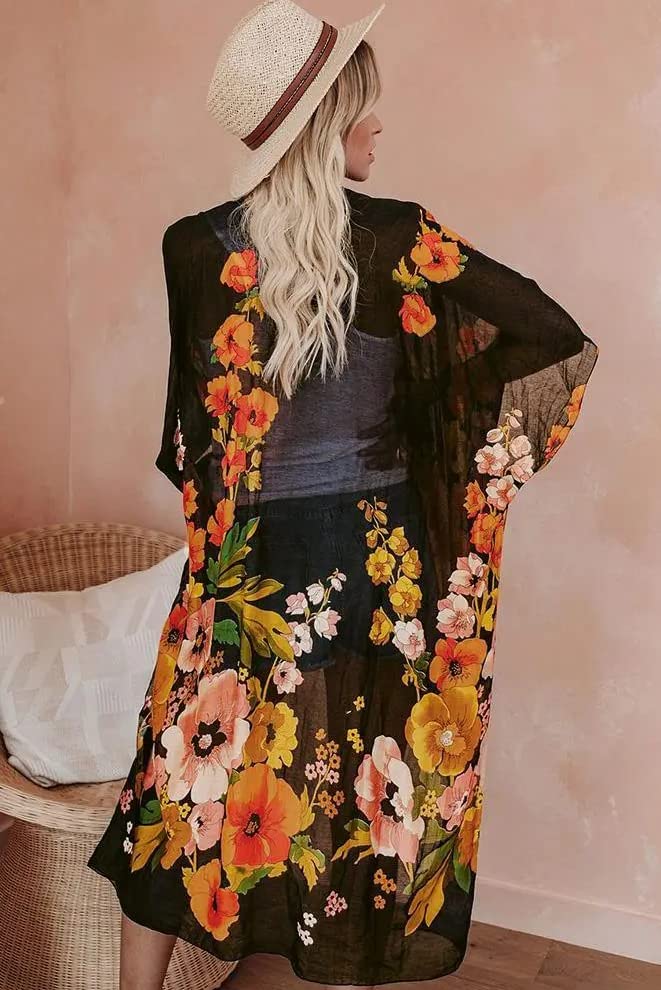 Breezy Lane Kimonos for Women Swimsuit Coverups Beach Cover Up Swimwear Cardigan Summer - color: Blooming Summer