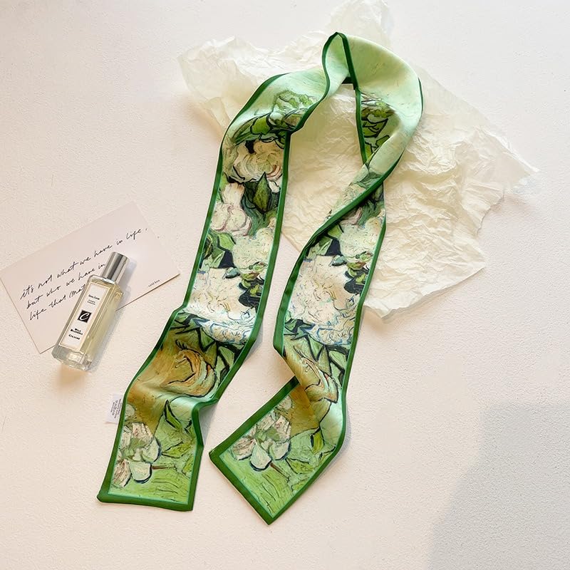 4/40 Pcs Hair Scarf for Women, 35"x2.36" Lightweight Silk Headband, Purse & Bag Scarves Gift Collection - color: Painterly