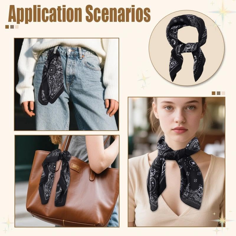 Guqqeuc Satin Head Scarf Silky Feeling Bandana Hair Wrap for Women Silk Scarves Paisley Headscarf Square Scarf Neckerchief - color: Black