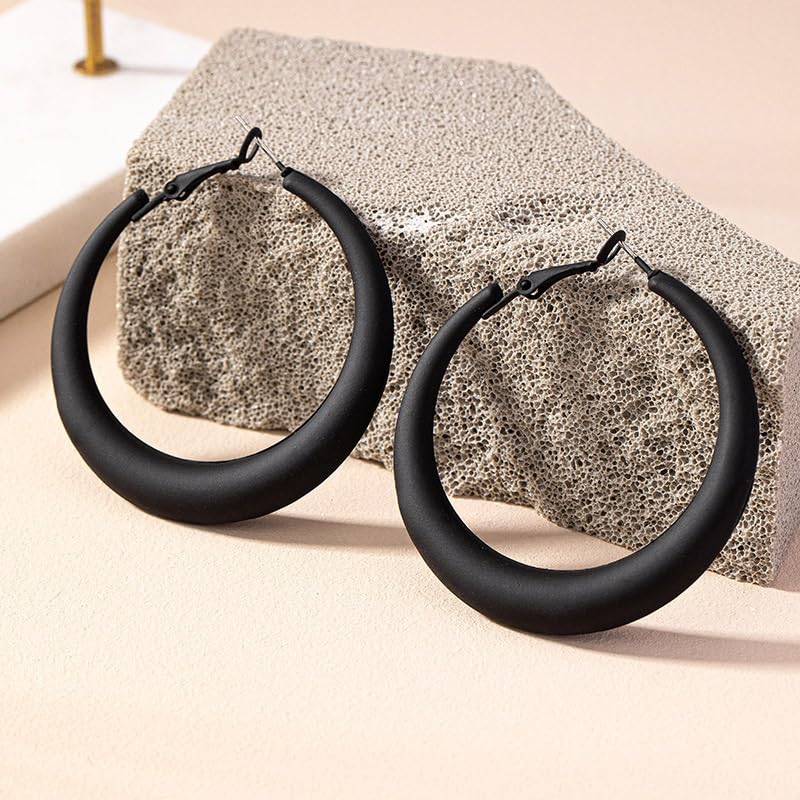 Colorful Large Hoop Earrings for Women Chunky Statement Earrings for Women White Black Red Leopard Hot Pink Earrings Big Hoops Vintage Neon 80s 90s Earrings Chunky Jewelry - style: Black