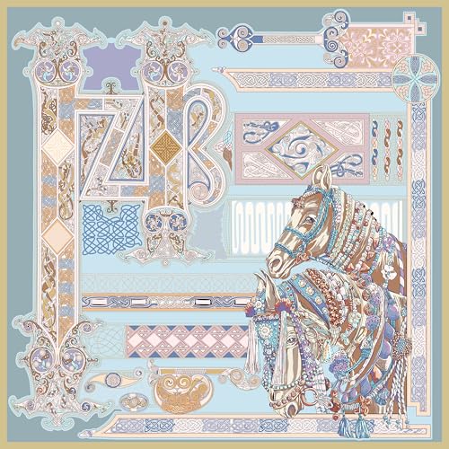 100% Silk Scarves, Extra-Large and XX-Large - color: Dream Reminiscing, Green & Blue, Double-sided, Hand Rolled Edges