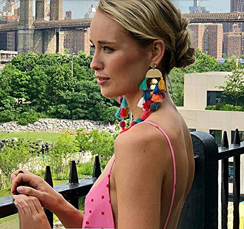 Long Tassel Earrings for Women Colorful Fringe Drop Dangle Earrings Bohemian Hawaiian Summer Beach Jewelry for Womens Vacation Outfits - color: Dark Colorful