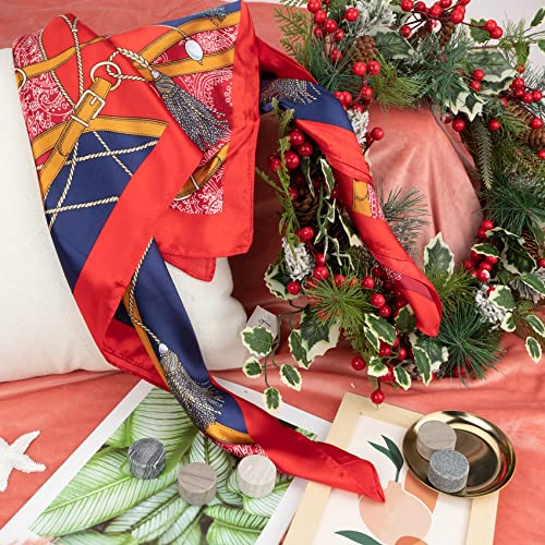 NZKNP Silk-Like Head Scarf - Women's Bandana Wraps - color: 3-navy and Red Chain, size: 35"*35"