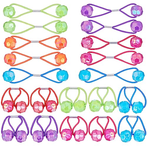20pc Ponytailers Ponytail Balls Hair Elastics, 18mm Round-Value Pack Fun | Opaque Multicolored Twin Hair Beads Bauble Hair Ties Ponytail Holders, Toddler Kids Hair Ties - color: Shiny