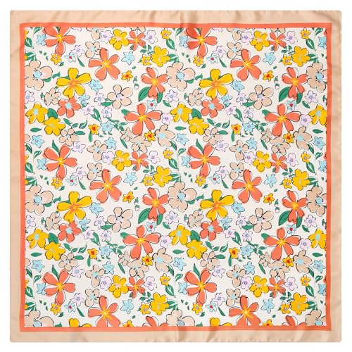 Stlvoll 27.5" Silk Neck Scarf of Women's Fashion Head Scarf Square Neck Satin Scarfs for Bag Hair Scarves Gift - color: Flower/Orange/Green