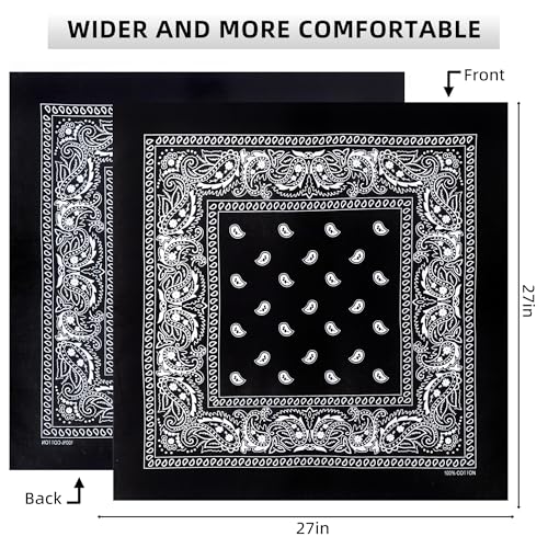 Extra Large Bandana 27” x 27”,100% Cotton bandana for Men and Women，Multi-Purpose Scarf Headbands ，Head Scarfs - color: Red/Black