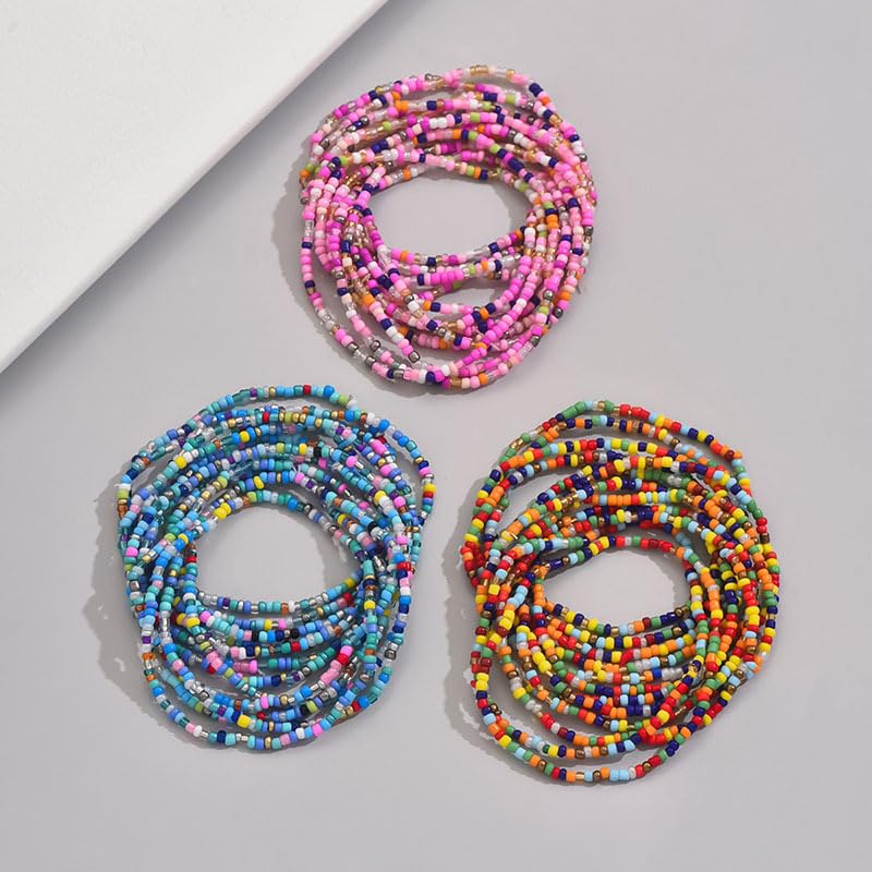 Caiyao 36Pcs Colorful Elastic Seed Beaded Bracelets Set Bohemia Multilayer Rainbow Beaded Stretch Bracelet Anklet Adjustable Glass Beads Wristbands for Women Summer Beach Boho Vaction Jewelry - style: StyleB