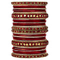 Aheli Ethnic Colorful Metal Bangles Chudha Set Stone Studded Bangle Set Indian Wedding Wear Fashion Jewelry Gift for Women Blue - color: Maroon