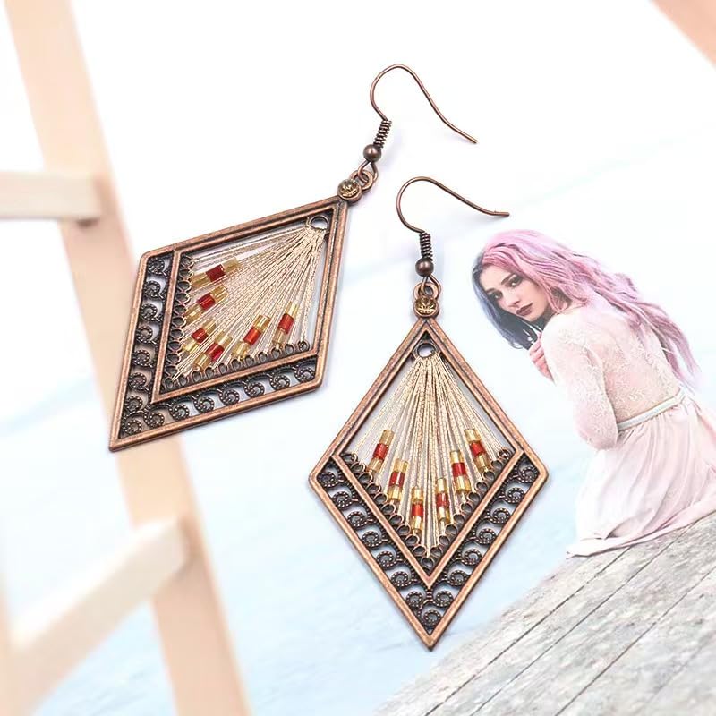 Silver/Gold Boho Dangle Statement Earrings for Women Trendy,Handmade Vintage Dainty Cute Long Drop Summer Earrings,fashion Accessories Jewelry Gifts - color: A10 Diamond Shaped Brown