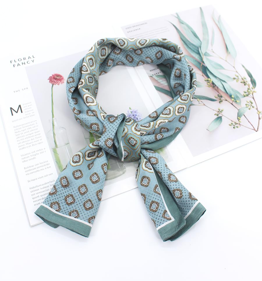 ANDANTINO 100% Silk Scarf for Women 59”*6.3” Long Shawls for Headscarf and Neck- Oblong Hair Wraps with Gift Packed - color: Blue