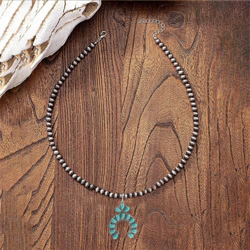 coadipress Navajo Pearl Necklace Western Jewelry for Women Boho Beaded Choker Necklaces Vintage Turquoise Pendant Cowgirl Necklace - style: Horseshoe