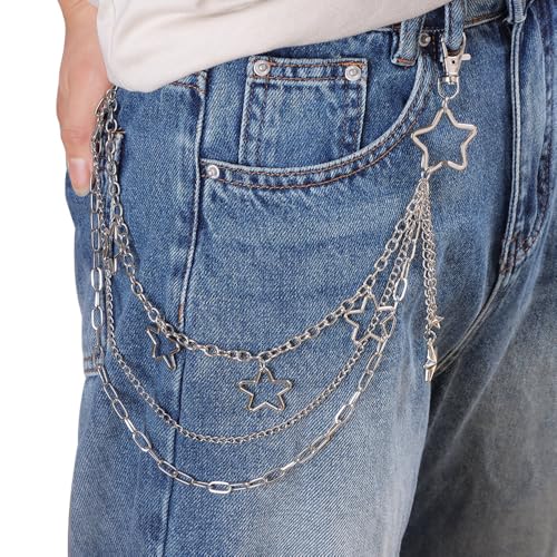 Pants Chain Wallet Chain Punk Chain Hip Hop Butterfly Lock Charm Jeans Chains Rock Chains for Women Men Hipster Women Fashion Trendy Waist Pants Chain Jewelry Clothing Accessories - color: Silver-Star