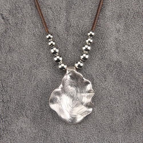 Bohemian Women's Leather Long Pendant Necklace Sweater necklace Adjustable Retro Woven Handmade Jewelry - color: Silver Lotus Leaf