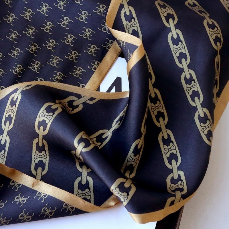ANDANTINO 100% Silk Scarf for Women 59”*6.3” Long Shawls for Headscarf and Neck- Oblong Hair Wraps with Gift Packed - color: Chains-dark Grey