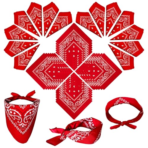 ILHSTY 60 Pcs Women Men Paisley Bandanas Bulk Unisex Bandanas Head Cowboy Scarf Necktie handkerchief Party Supplies - color: Red