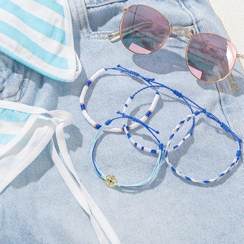 FANCY SHINY Boho Nautical Compass String Bracelets Beaded Clay Beads Bracelet Stackable Friendship Bracelets Summer Beach Outfits for Women Girls - color: Royal Blue