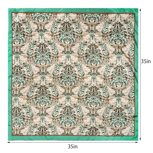 Pistha Head Scarf Bandana for Women, Satin Scarf for Hair, Large Square Silk Bandana Headscarf for Women and Men 35 Inch - style: Flower-green