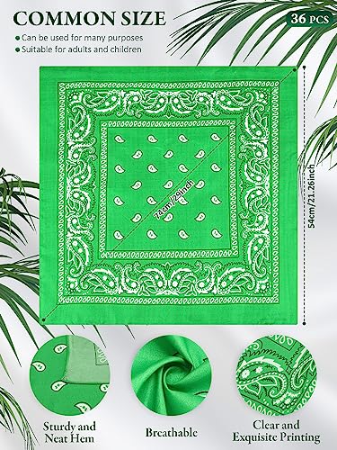 Unittype 36 Pieces Paisley Bandana Cowboy Bandanas Sports Novelty Headband Square Scarf Outdoor for Western Party Costume - color: Assorted Green, style: Simple Style