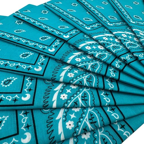 Vamqor 100% Cotton 10 Pack Fine Bandanas - color: Turquoise