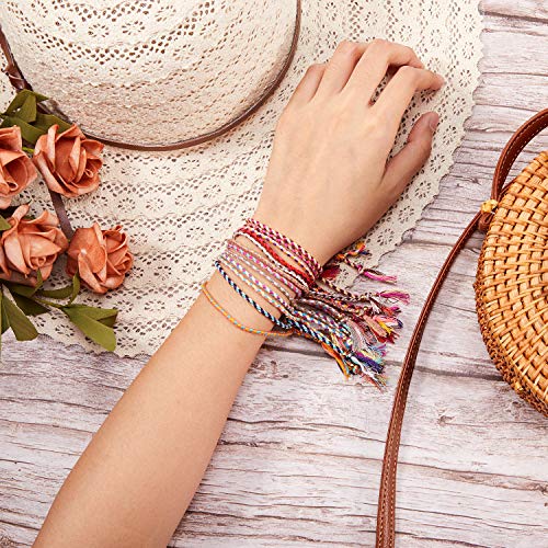 Hicarer 28 Pieces Woven Wrap Friendship Bracelets Handmade Boho Braided Friendship Anklets Adjustable Colorful Beaded String Bracelet - size: 10 inches