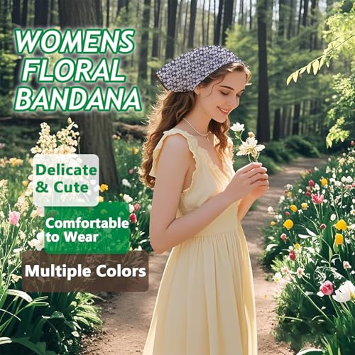Large Cotton Bandanas for Women, 27 x 27 inch Hair Neck Scarf, Headband Square Scarf - color: Little White Flowers in Blue
