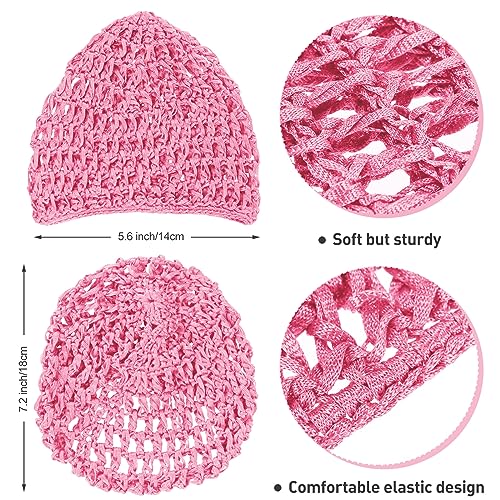Geyoga 4 Pieces Mesh Crochet Hair Net Rayon Knit Snood Hat Thick Short Women Hairnet Snoods Cover Ornament for Sleeping (Pink) - color: Pink