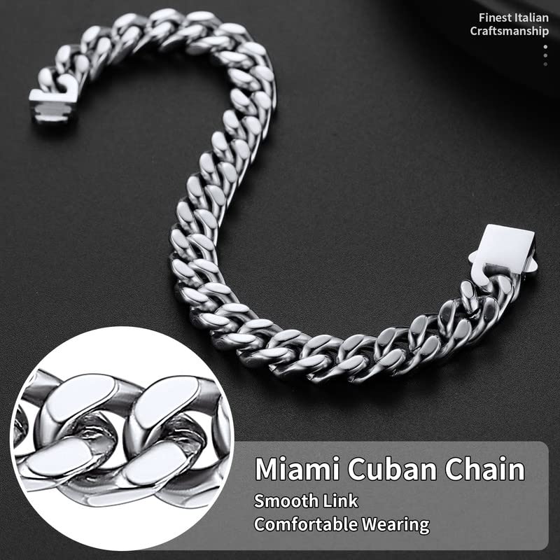 ChainsHouse Stainless Steel Cuban Link Bracelet for Men, 5mm/7mm/9mm/12mm Width, 7.5"/8.3"/9" Length, Black/18K Gold Plated Chain Wrist Bracelets for Men, with Gift Box - color: a. 9mm width-steel, size: 7.5 Inches