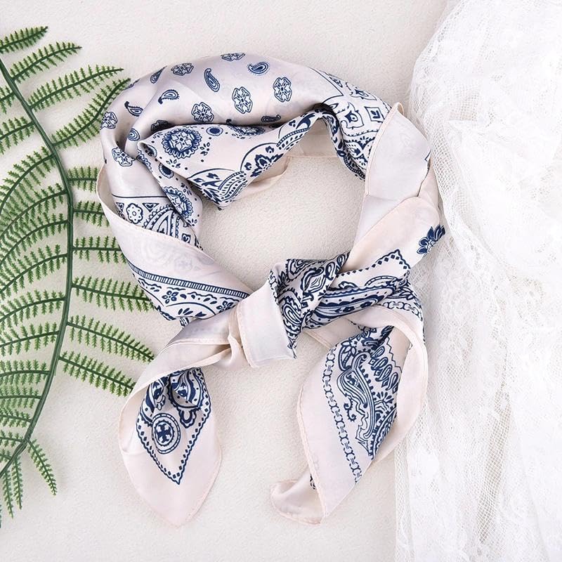 Guqqeuc Satin Head Scarf Silky Feeling Bandana Hair Wrap for Women Silk Scarves Paisley Headscarf Square Scarf Neckerchief - color: White
