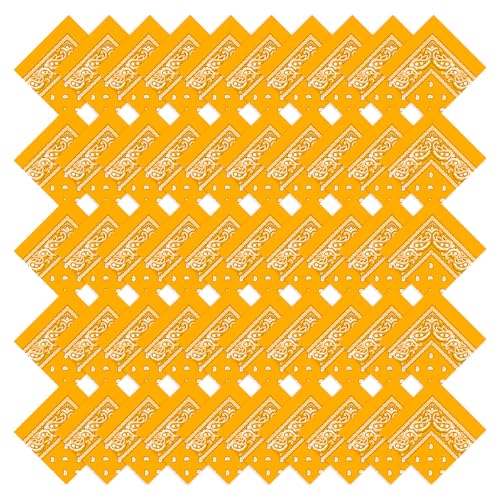 50 Pcs Bandanas Bulk Large Bandana Headband Paisley Cowboy Bandana Scarf Handkerchief for Women Men - color: Gold