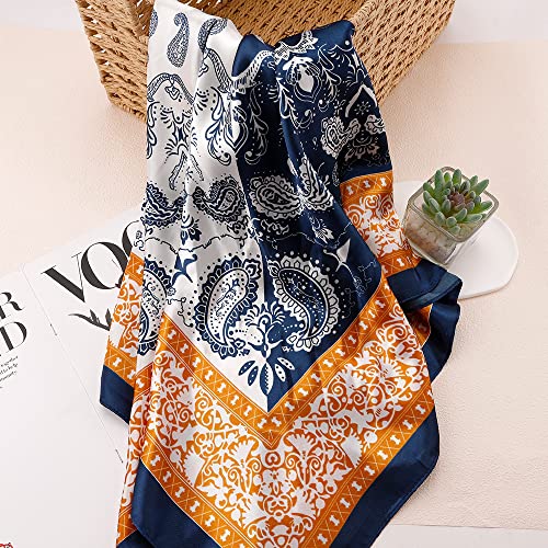 NZKNP Silk-Like Head Scarf - Women's Bandana Wraps - color: 34-nave and Coffee, size: 35"*35"