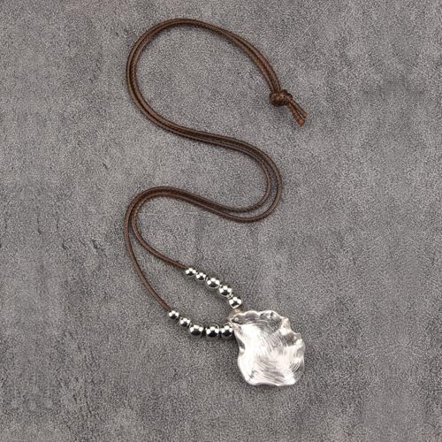 Bohemian Women's Leather Long Pendant Necklace Sweater necklace Adjustable Retro Woven Handmade Jewelry - color: Silver Lotus Leaf