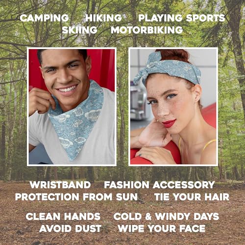 AVKA Studio 100% Cotton Bandanas for Women & Men, 2 Pack 20x20 Inch, 22x22 inch Hand Printed, Lightweight Cotton Handkerchief - color: Grayish Blue, size: 22 x 22 Inches Large