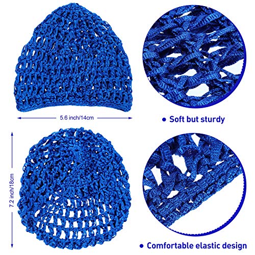 Geyoga 4 Pieces Mesh Crochet Hair Net Rayon Knit Snood Hat Thick Short Women Hairnet Snoods Cover Ornament for Sleeping(Blue) - color: Blue