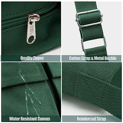 KALIDI Canvas Tote Bag Large Hobo Crossbody Shoulder Handbag Zipper Messenger Bag for Women or Men Casual College Work - color: Upgraded Dark Green