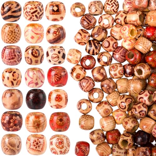 Pndeyo 100pcs Wooden Beads for Crafts, Large Hole Natural Wood Hair Bead, Vintage Wooden Spacer Beads for Macrame Necklace Bracelet DIY Craft Handmade Decor- Wood Color - color: Brown,100pcs,E Style
