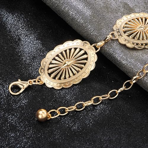 Women's Concho Chain Belt Western Cowgirl Metal Waist Chain Belt for Dress - color: A Gold, size: S: 41.3 in