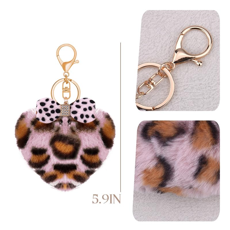 Leopard Faux Fur Keychain for Purse Charms for Handbags Leopard Plush Key Chain for Car Keys - color: Color a