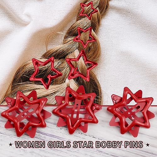 Metal Star Snap Hair Clips Red Cute Small Barrettes Y2K Non-slip Hollow Hairpin Lovely Headpieces for Kids Everyday Fashion and Party 10PCS - color: Style10